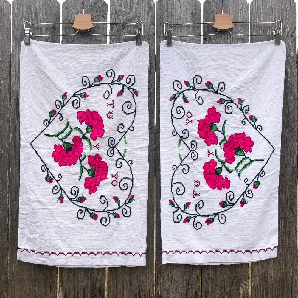 Handmade Cross Stitch Pillow Shams TU Y YO Heart